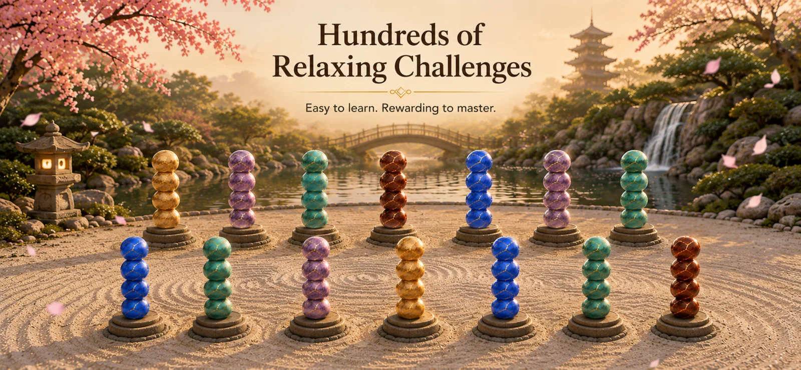 A large Stone Zen challenge with many colorful towers